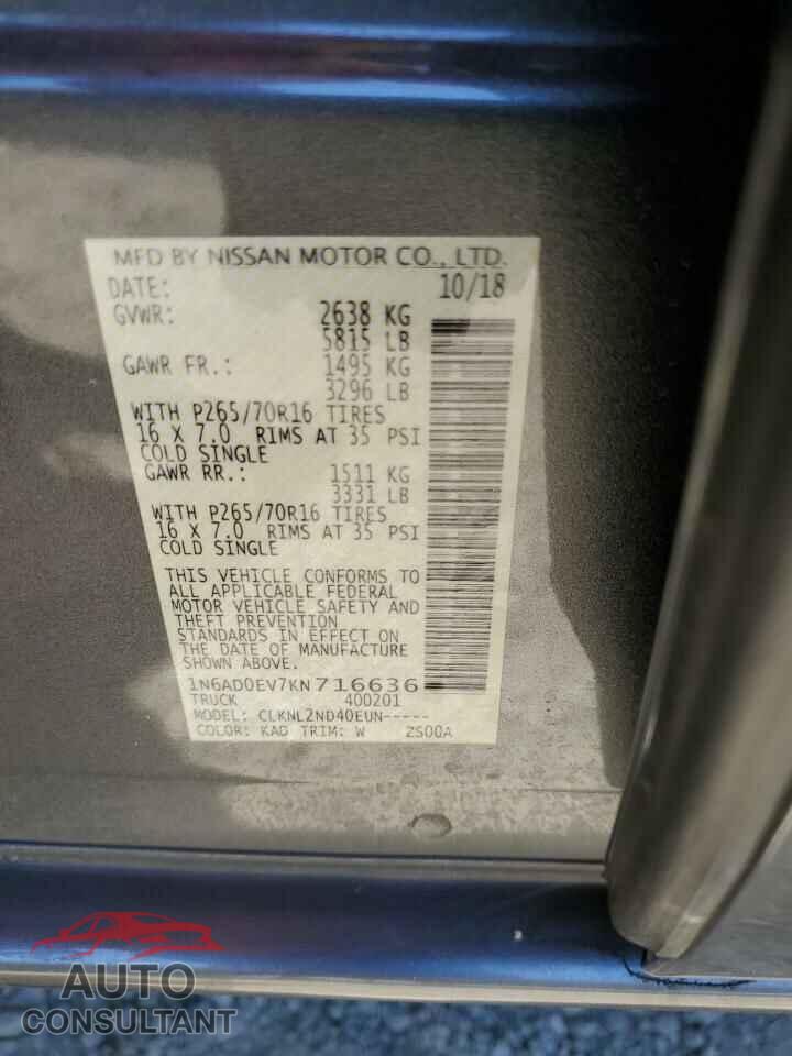 NISSAN FRONTIER 2019 - 1N6AD0EV7KN716636