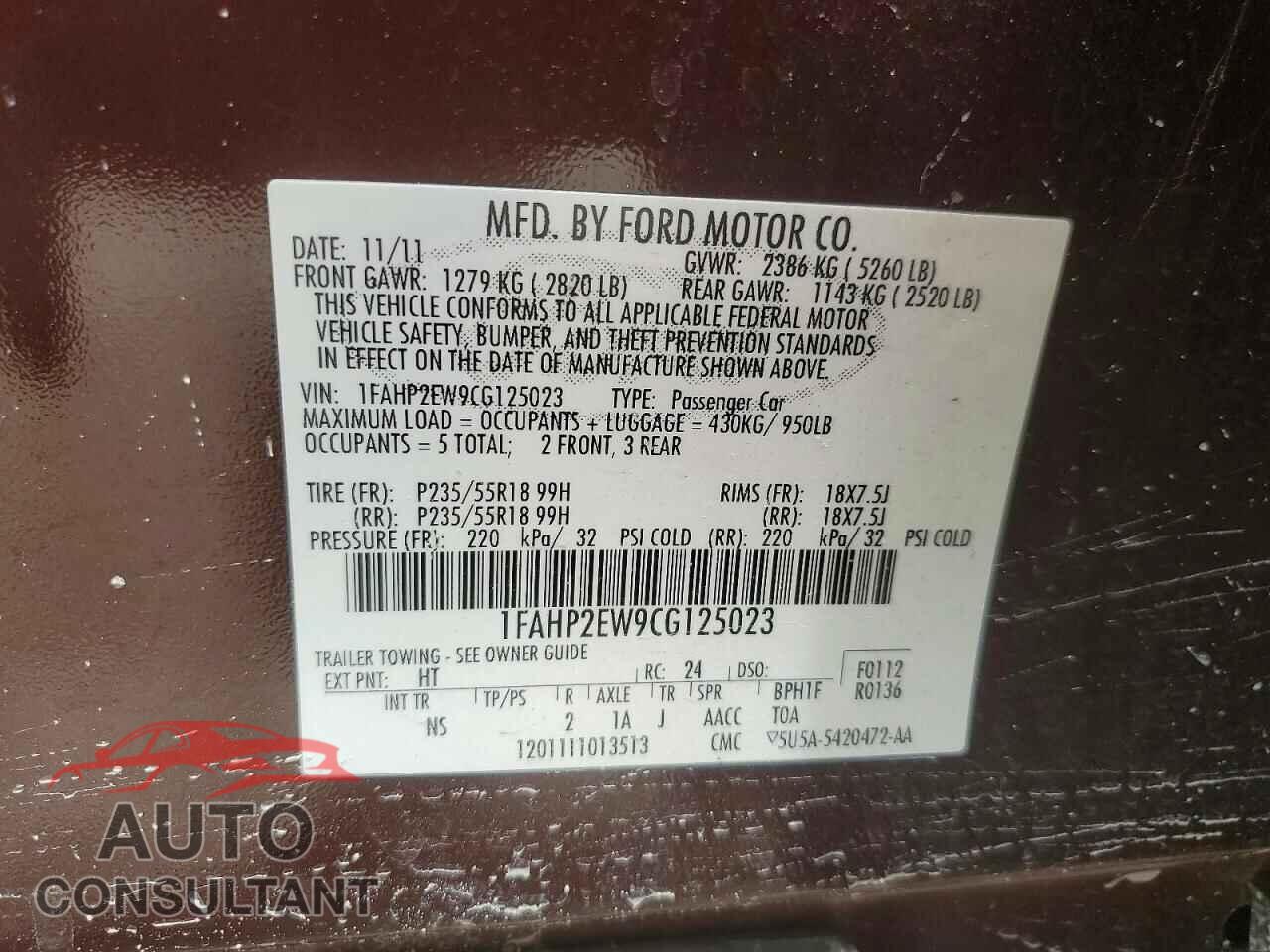 FORD TAURUS 2012 - 1FAHP2EW9CG125023
