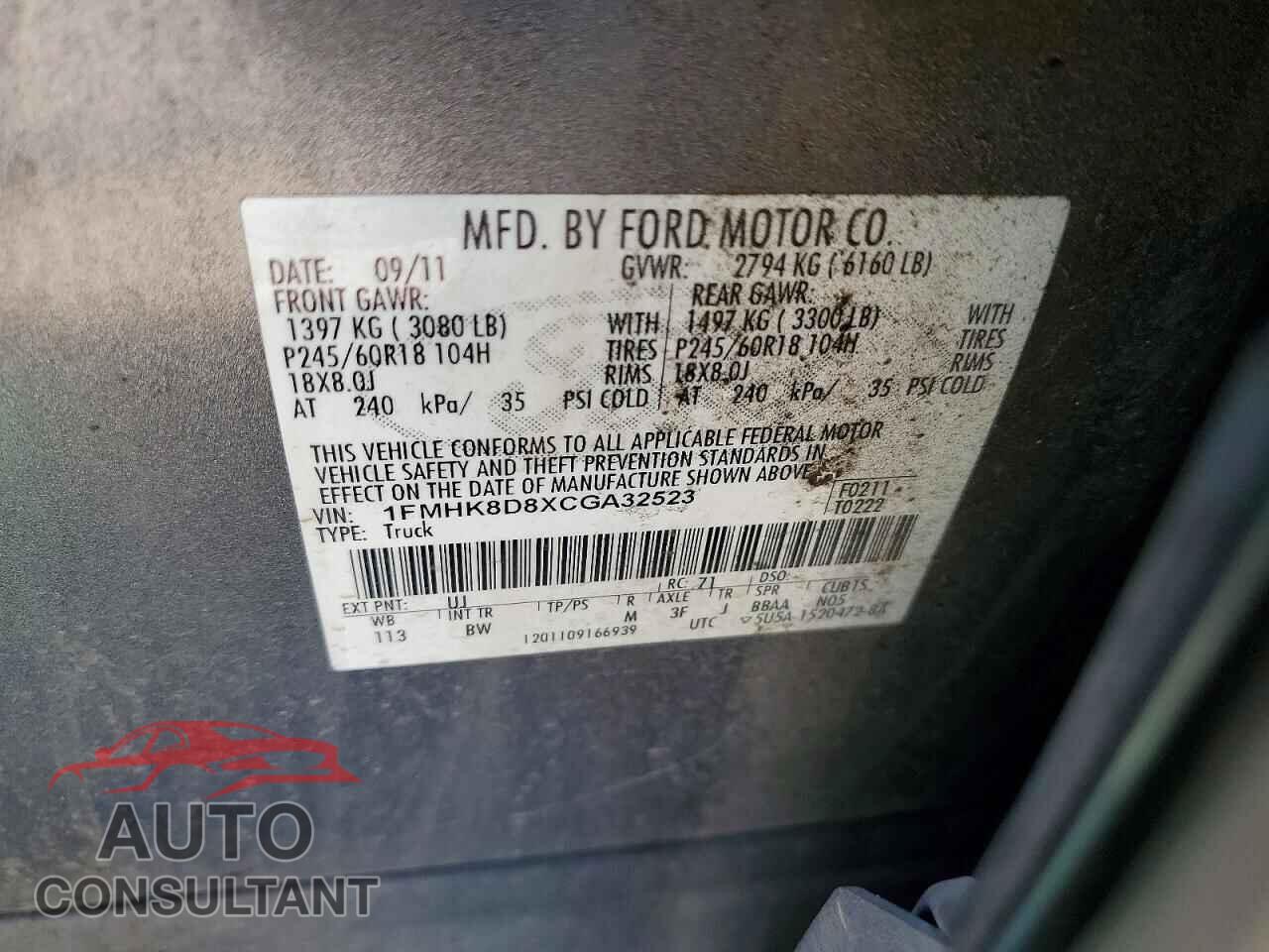 FORD EXPLORER 2012 - 1FMHK8D8XCGA32523