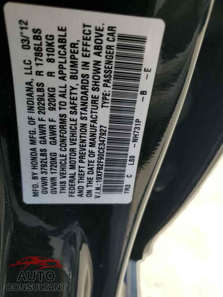 HONDA CIVIC 2012 - 19XFB2F90CE347927