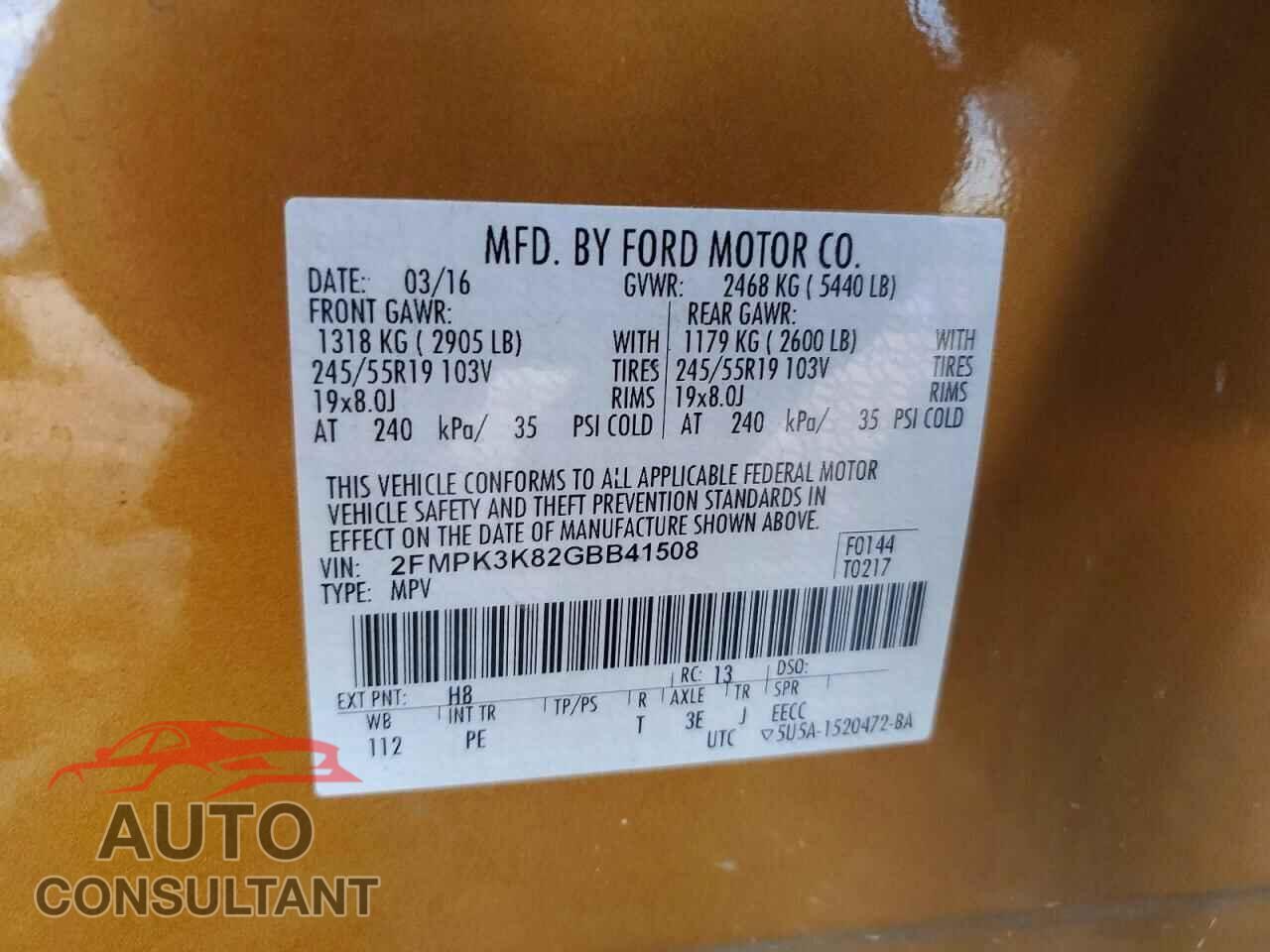 FORD EDGE 2016 - 2FMPK3K82GBB41508
