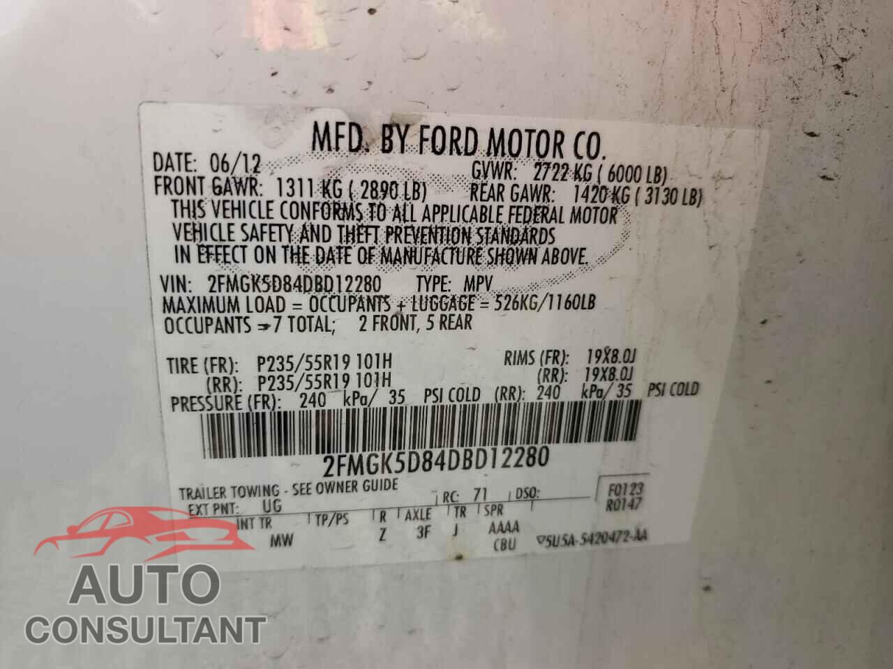 FORD FLEX 2013 - 2FMGK5D84DBD12280
