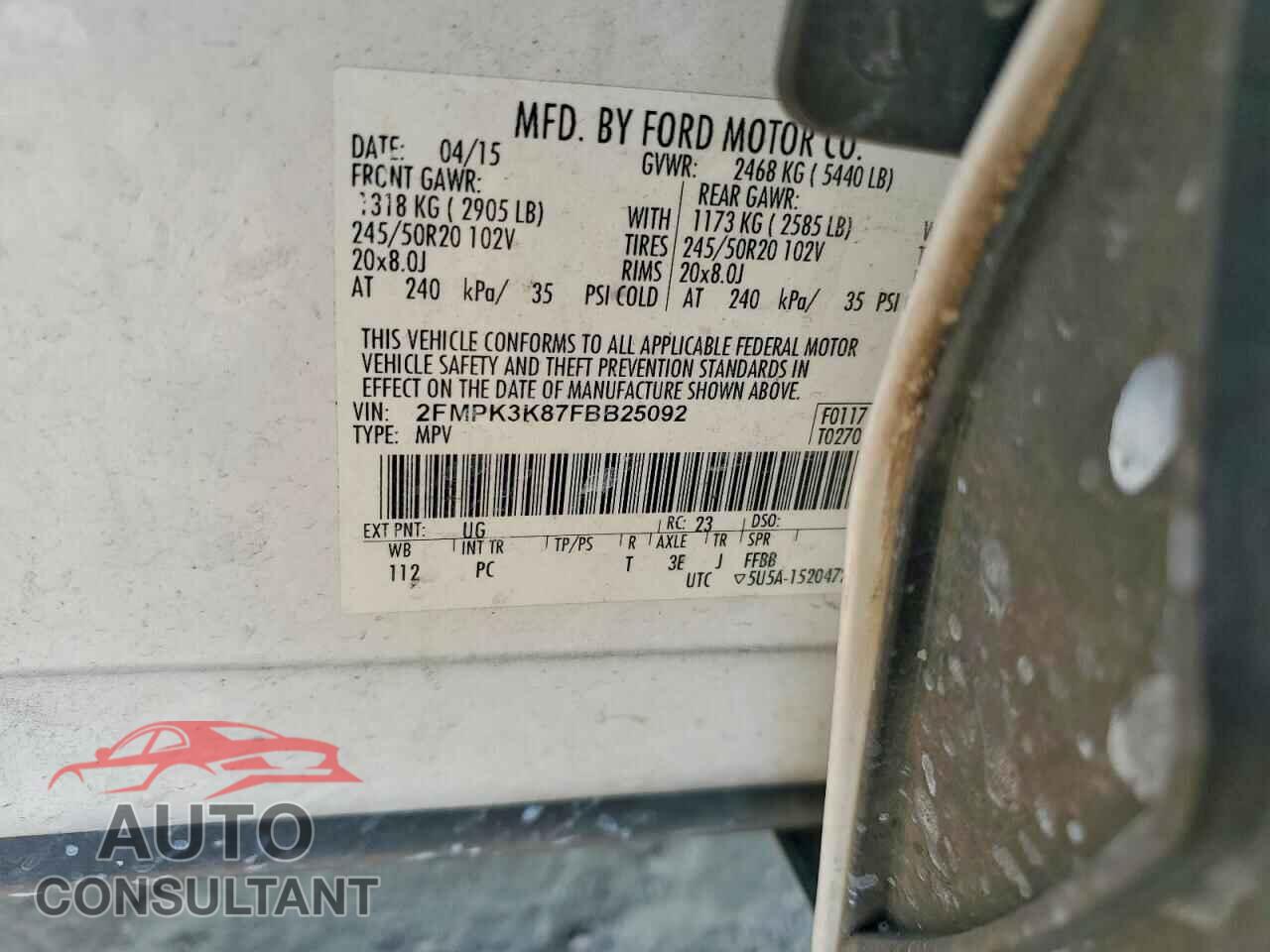 FORD EDGE 2015 - 2FMPK3K87FBB25092