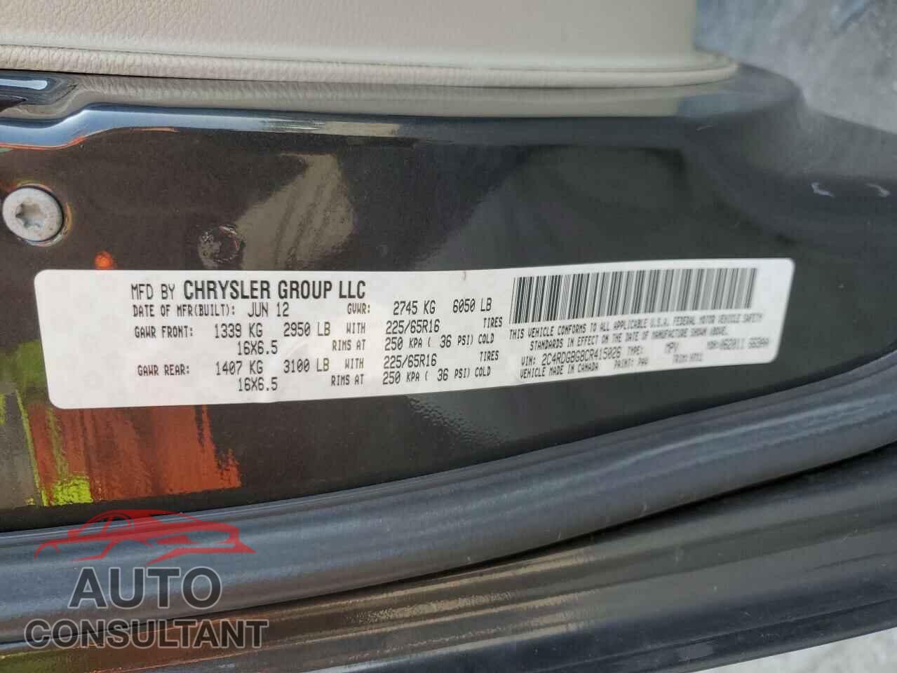 DODGE CARAVAN 2012 - 2C4RDGBG8CR415026