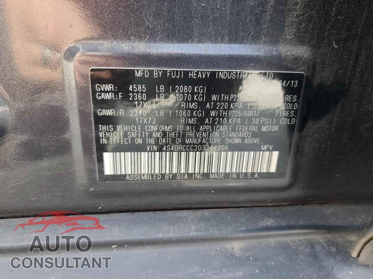 SUBARU OUTBACK 2013 - 4S4BRCCC2D3314206