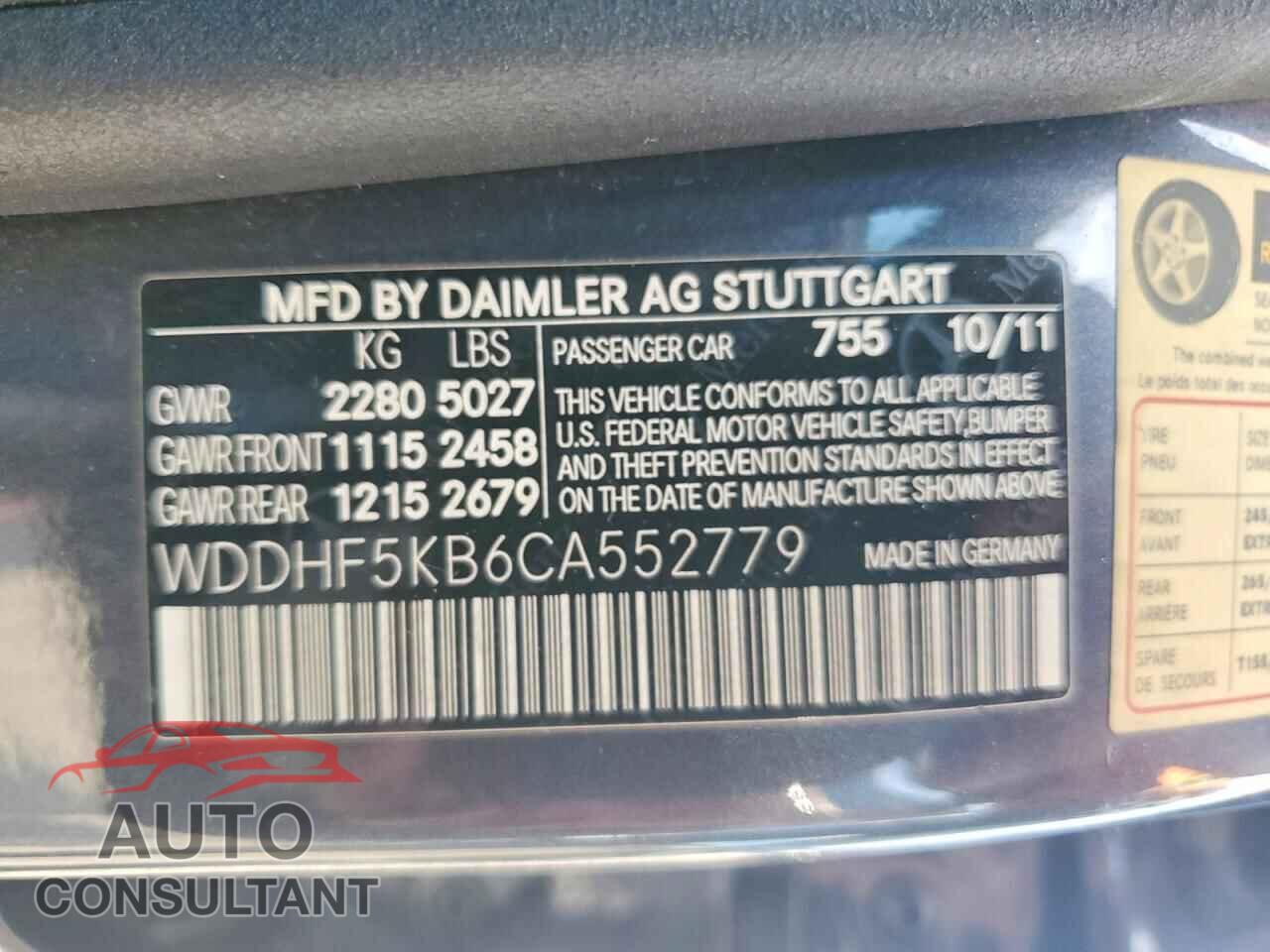 MERCEDES-BENZ E-CLASS 2012 - WDDHF5KB6CA552779