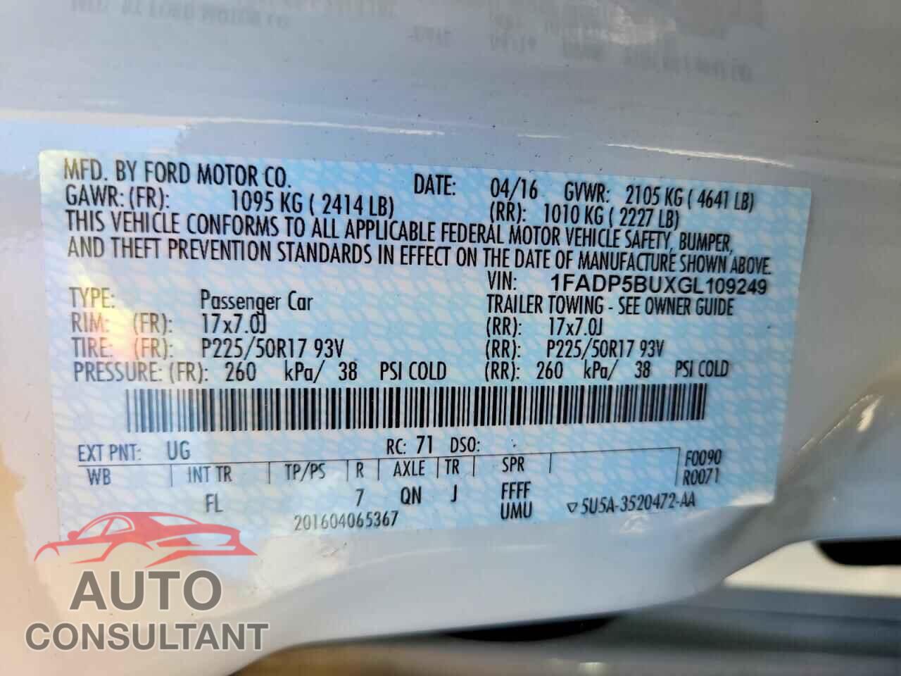 FORD CMAX 2016 - 1FADP5BUXGL109249