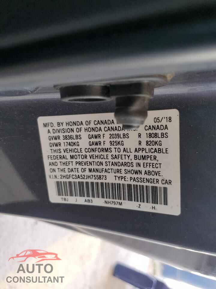 HONDA CIVIC 2018 - 2HGFC3A52JH755873