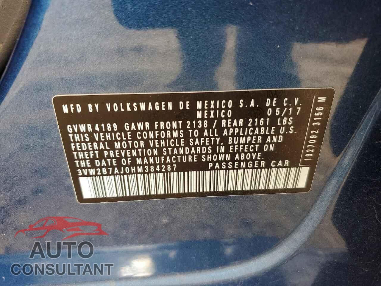 VOLKSWAGEN JETTA 2017 - 3VW2B7AJ0HM384287