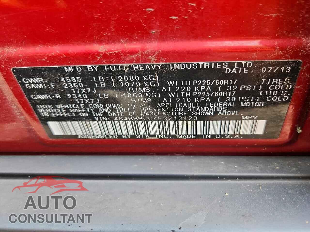 SUBARU OUTBACK 2014 - 4S4BRBCC4E3213423