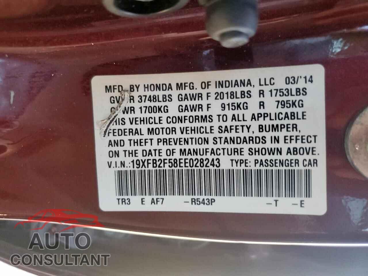 HONDA CIVIC 2014 - 19XFB2F58EE028243
