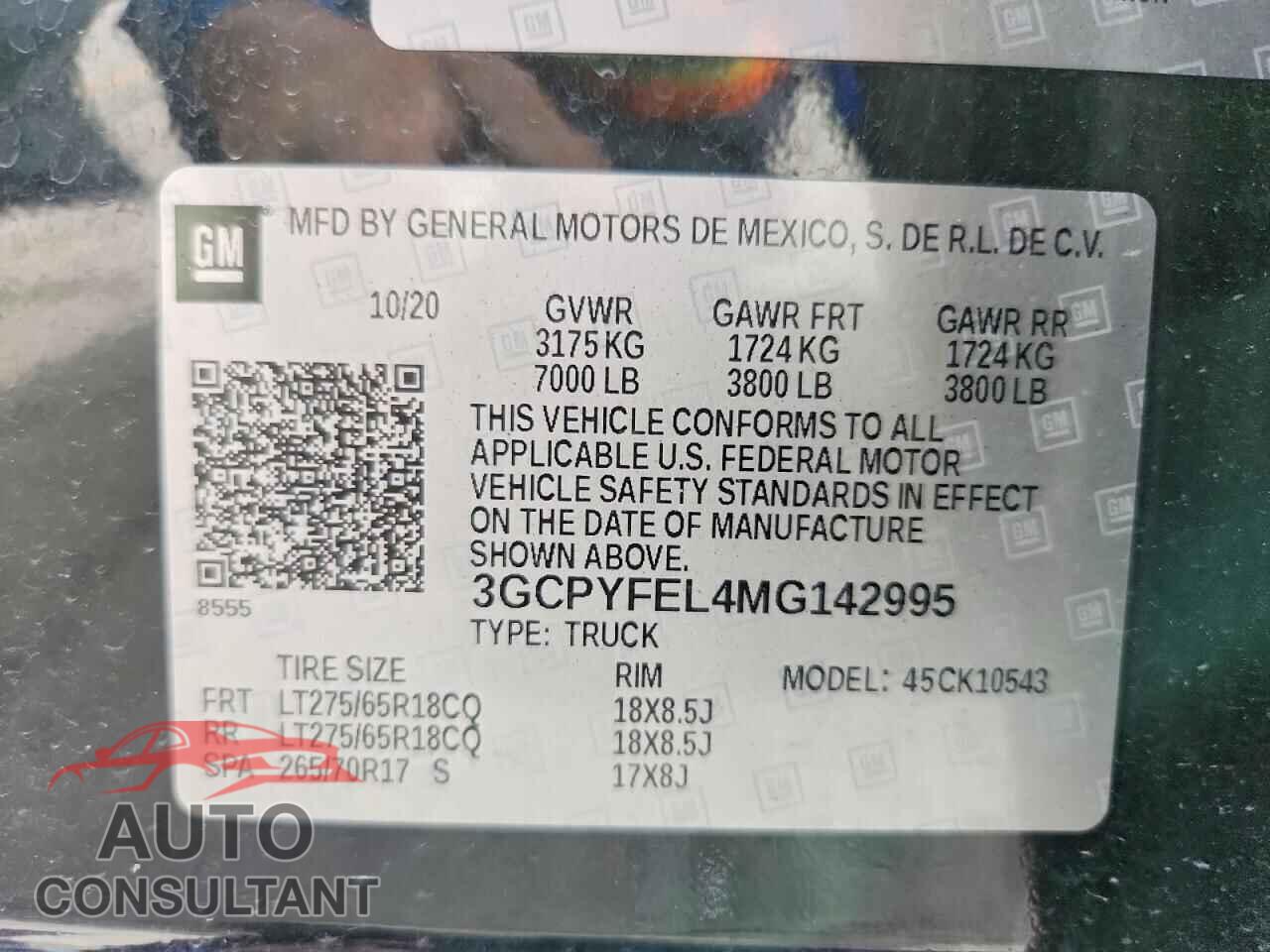 CHEVROLET SILVERADO 2021 - 3GCPYFEL4MG142995