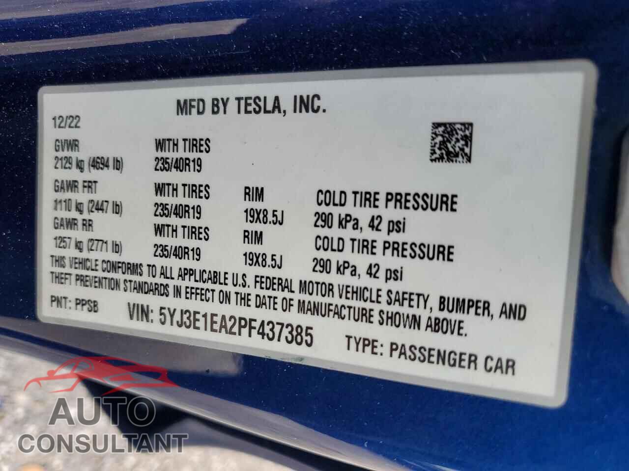 TESLA MODEL 3 2023 - 5YJ3E1EA2PF437385