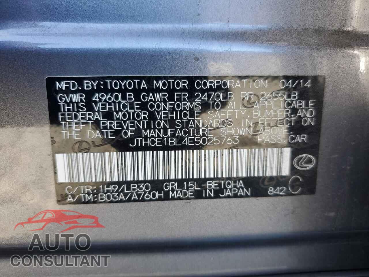 LEXUS GS350 2014 - JTHCE1BL4E5025763