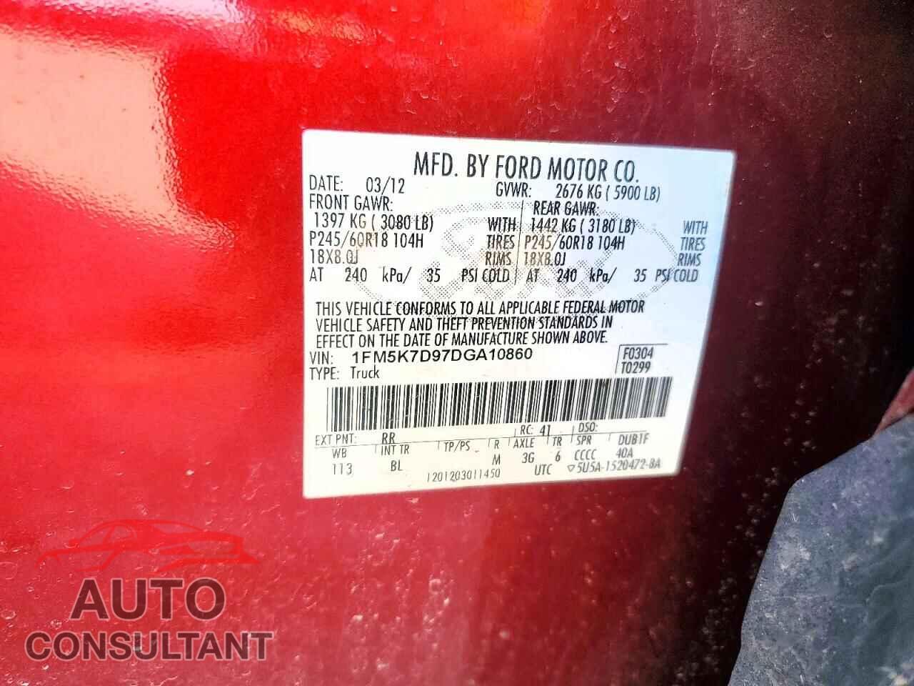 FORD EXPLORER 2013 - 1FM5K7D97DGA10860