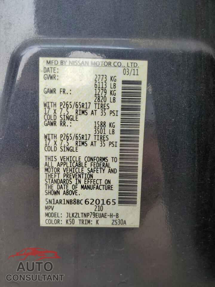 NISSAN PATHFINDER 2011 - 5N1AR1NB8BC620165