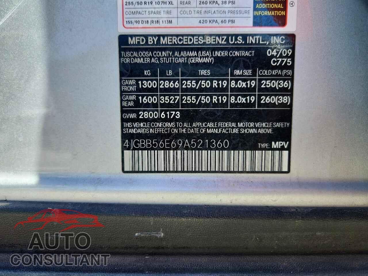 MERCEDES-BENZ M-CLASS 2009 - 4JGBB56E69A521360