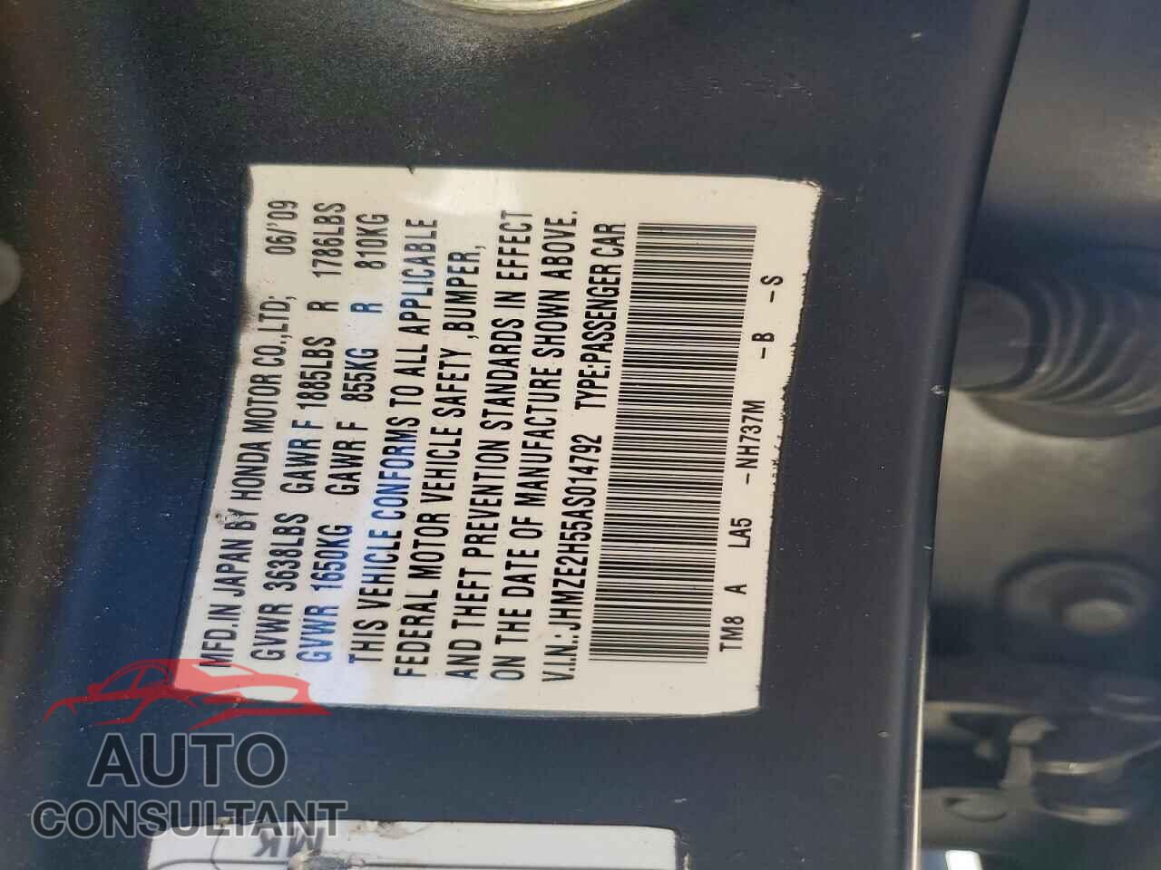 HONDA INSIGHT 2010 - JHMZE2H55AS014792