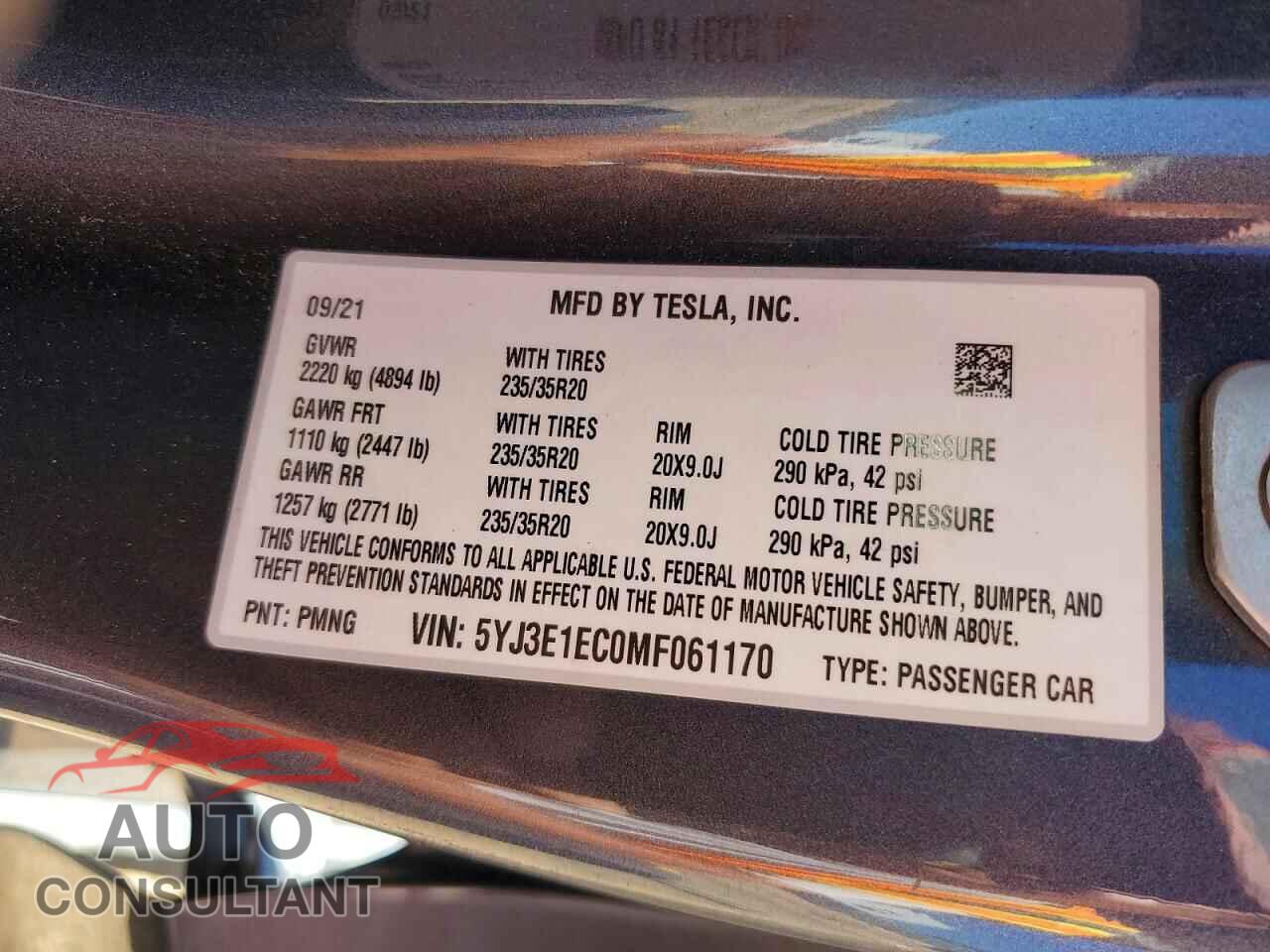 TESLA MODEL 3 2021 - 5YJ3E1EC0MF061170