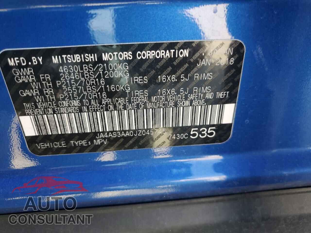 MITSUBISHI ECLIPSE 2018 - JA4AS3AA0JZ045745