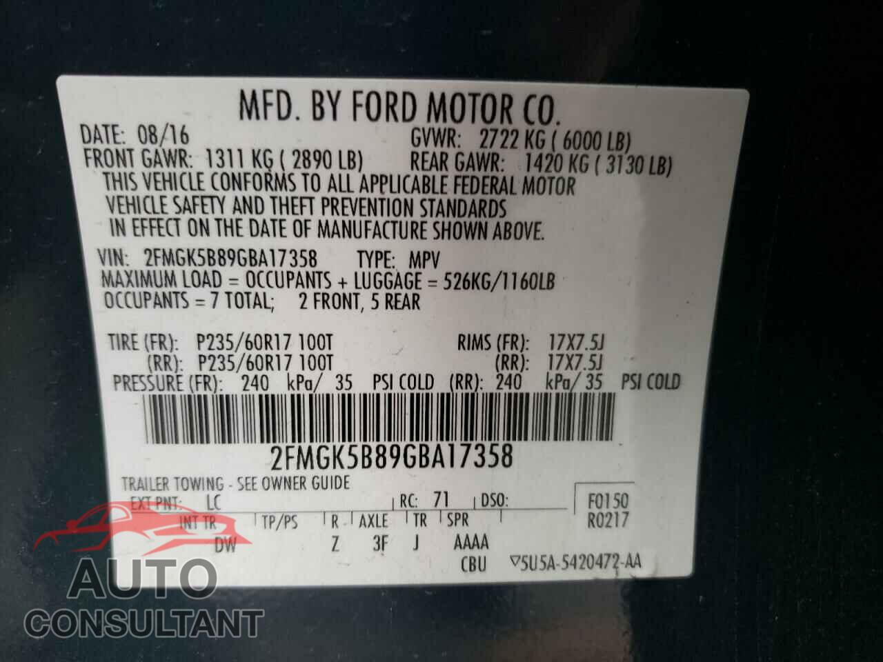 FORD FLEX 2016 - 2FMGK5B89GBA17358