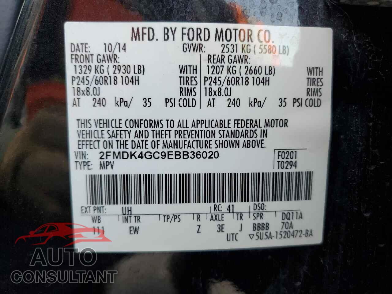 FORD EDGE 2014 - 2FMDK4GC9EBB36020