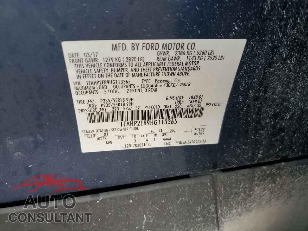FORD TAURUS 2017 - 1FAHP2E89HG113365
