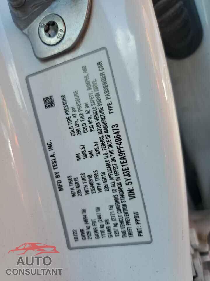 TESLA MODEL 3 2023 - 5YJ3E1EA9PF406473