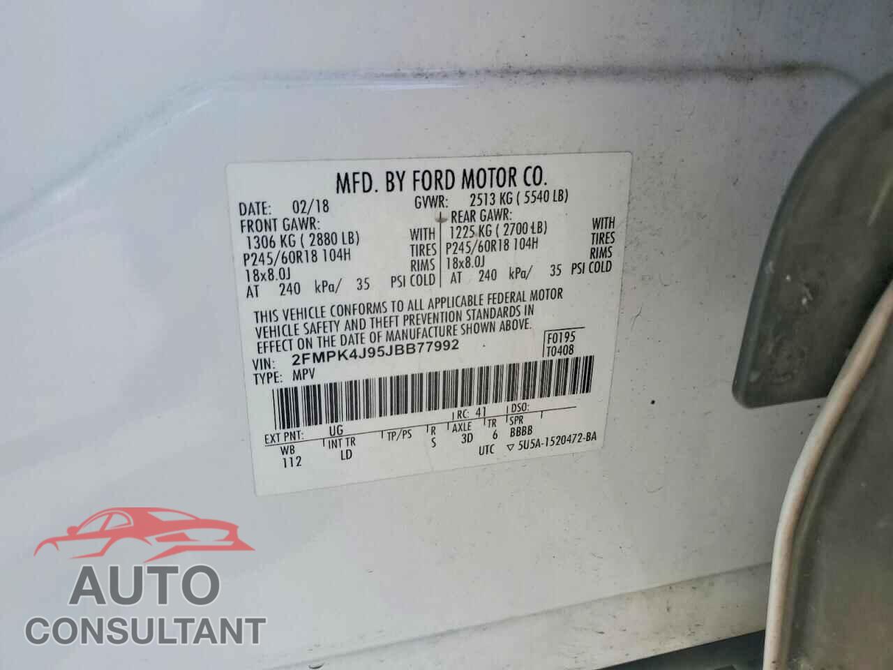 FORD EDGE 2018 - 2FMPK4J95JBB77992