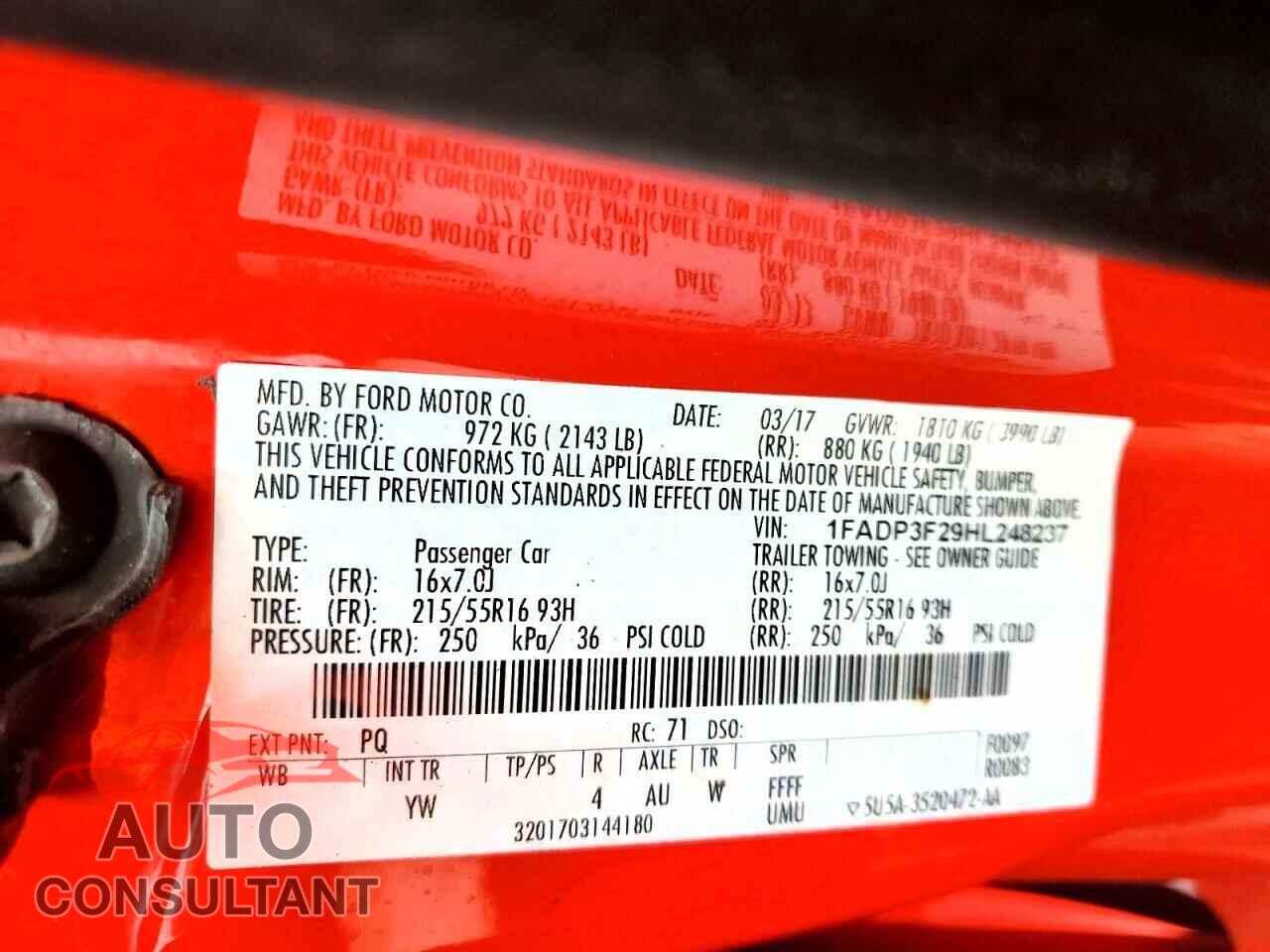 FORD FOCUS 2017 - 1FADP3F29HL248237