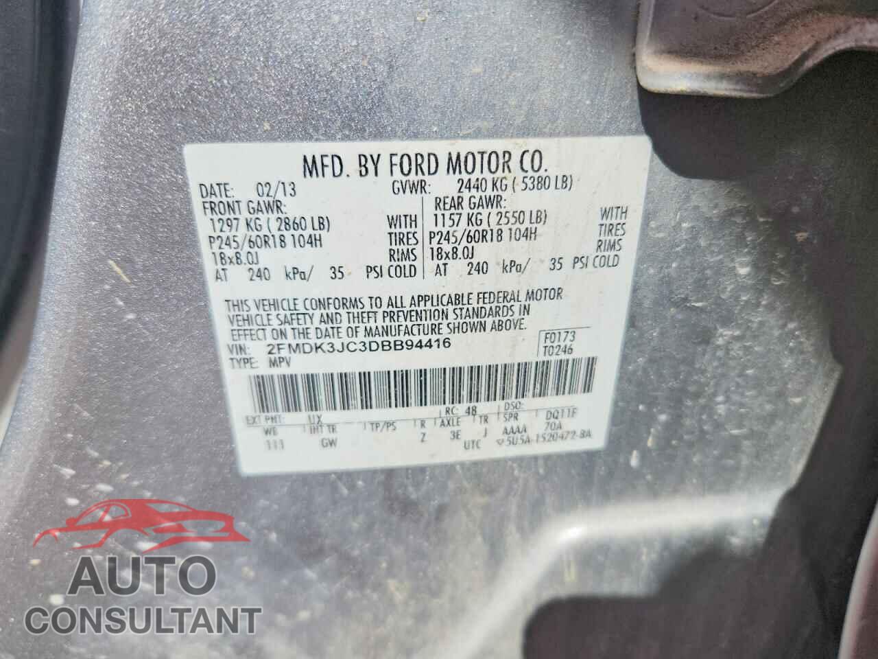 FORD EDGE 2013 - 2FMDK3JC3DBB94416