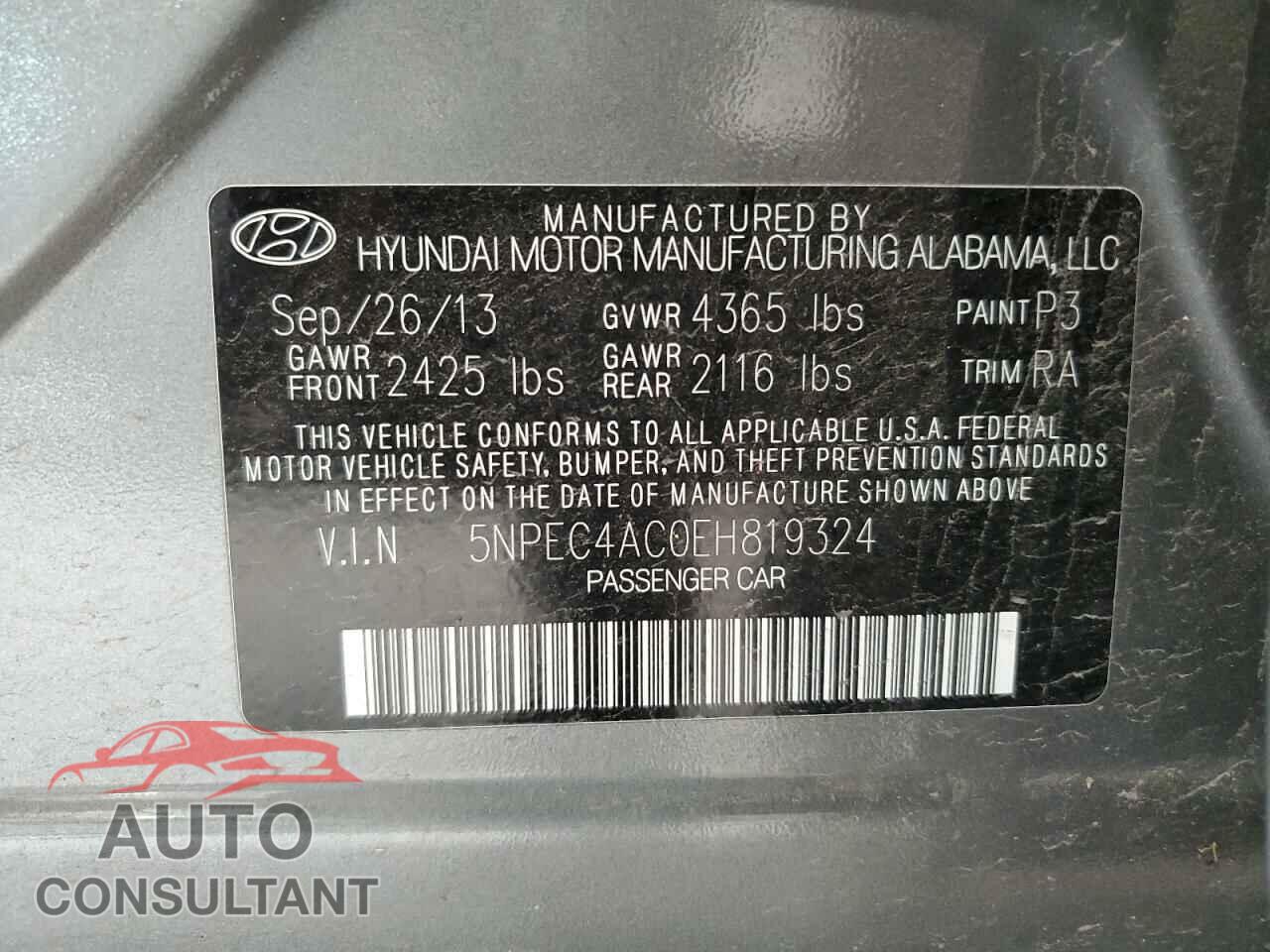 HYUNDAI SONATA 2014 - 5NPEC4AC0EH819324