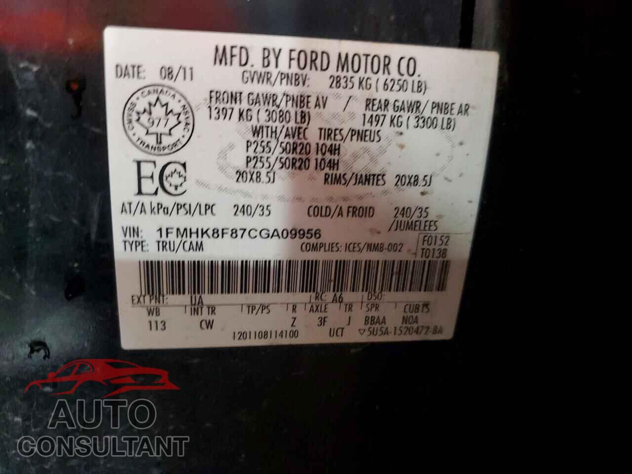 FORD EXPLORER 2012 - 1FMHK8F87CGA09956