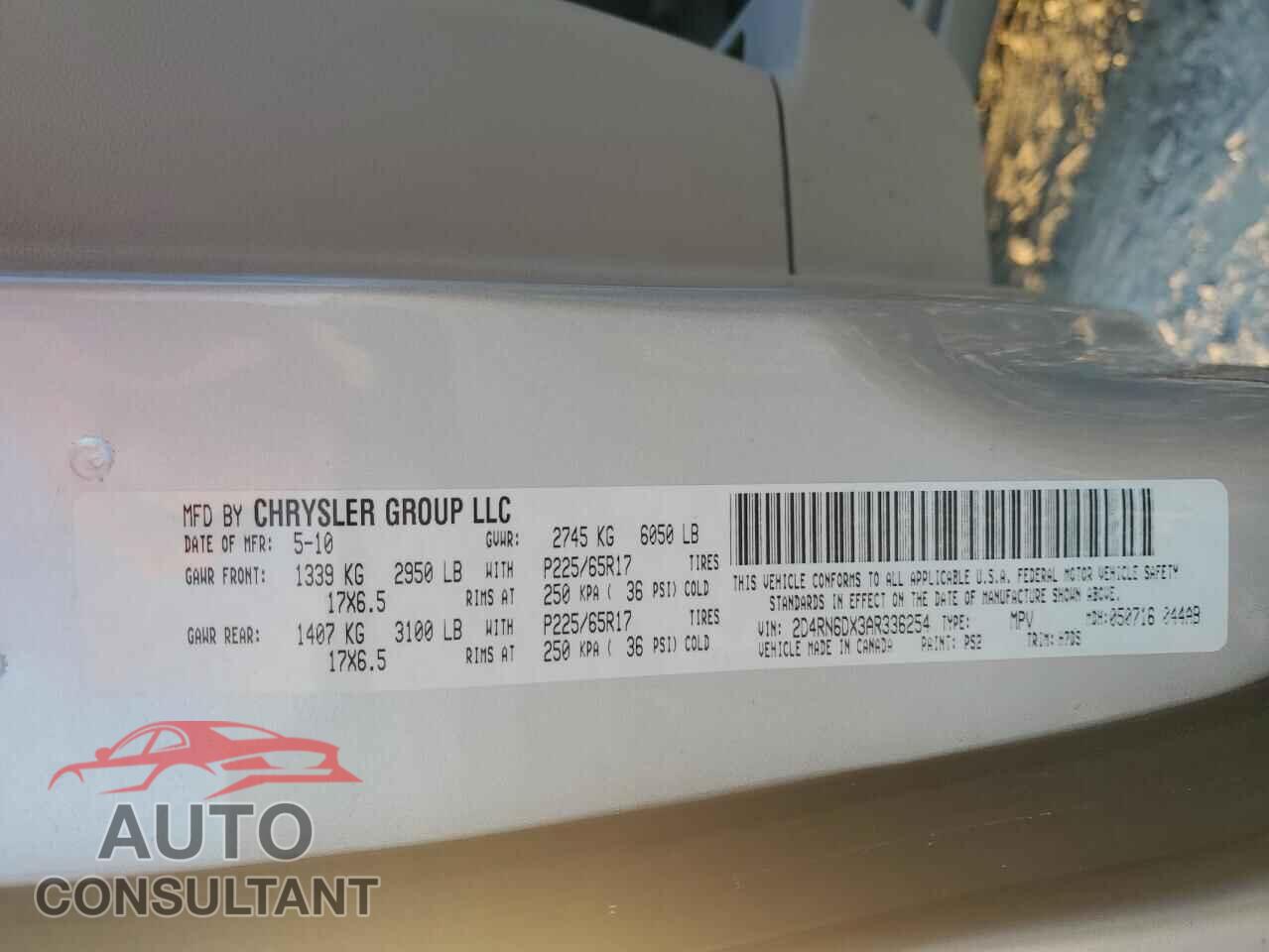 DODGE CARAVAN 2010 - 2D4RN6DX3AR336254