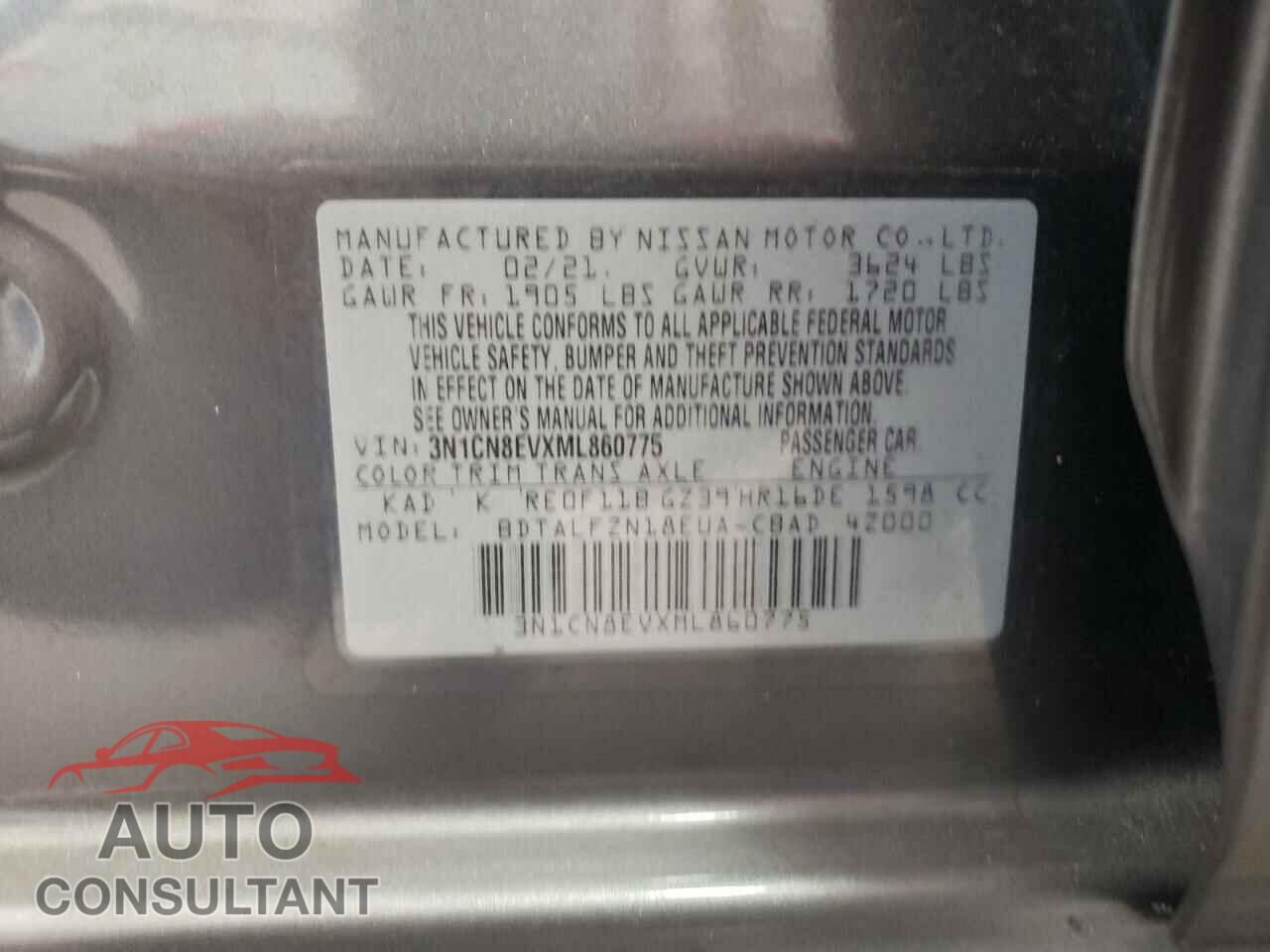 NISSAN VERSA 2021 - 3N1CN8EVXML860775