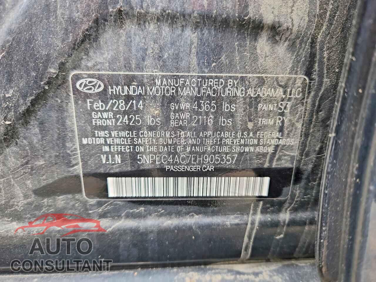 HYUNDAI SONATA 2014 - 5NPEC4AC7EH905357