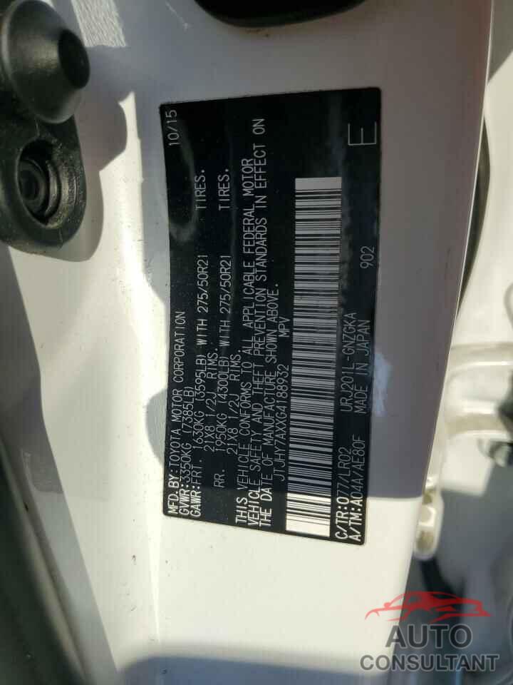LEXUS LX570 2016 - JTJHY7AXXG4188932