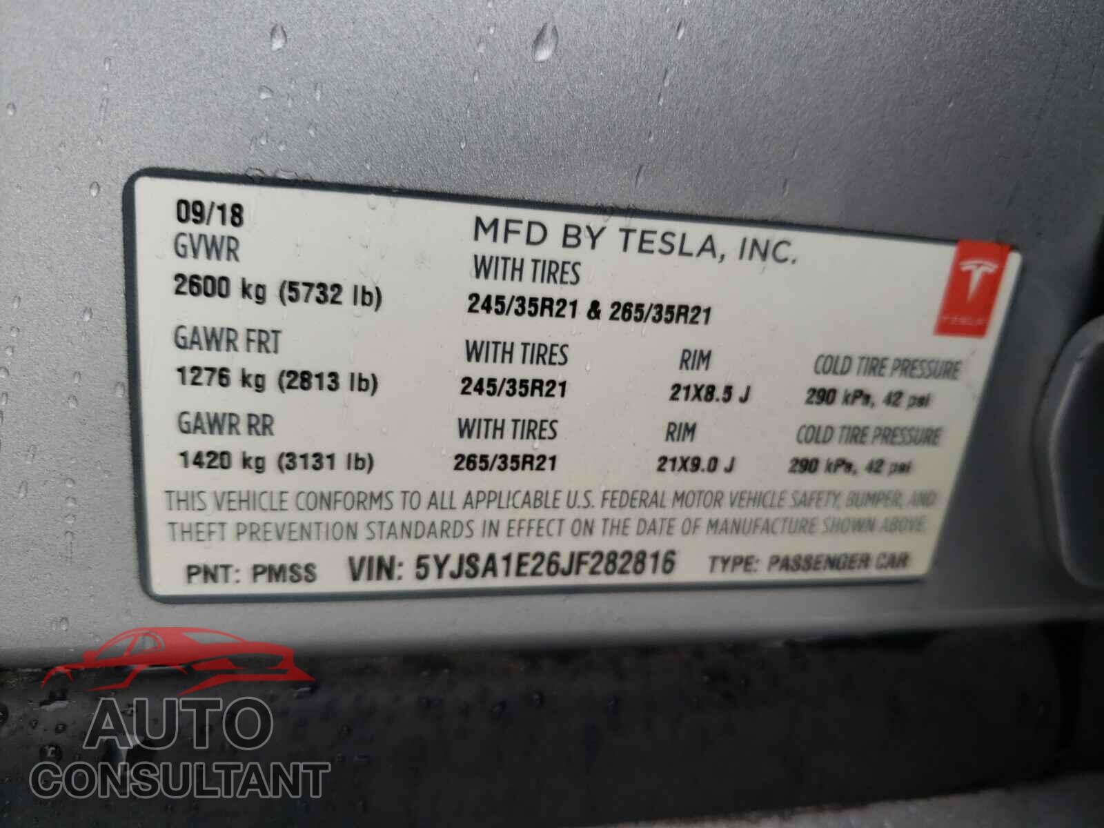 TESLA MODEL S 2018 - 5YJSA1E26JF282816