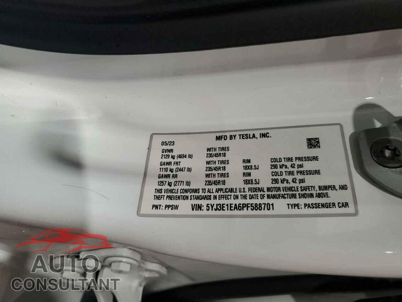 TESLA MODEL 3 2023 - 5YJ3E1EA6PF588701