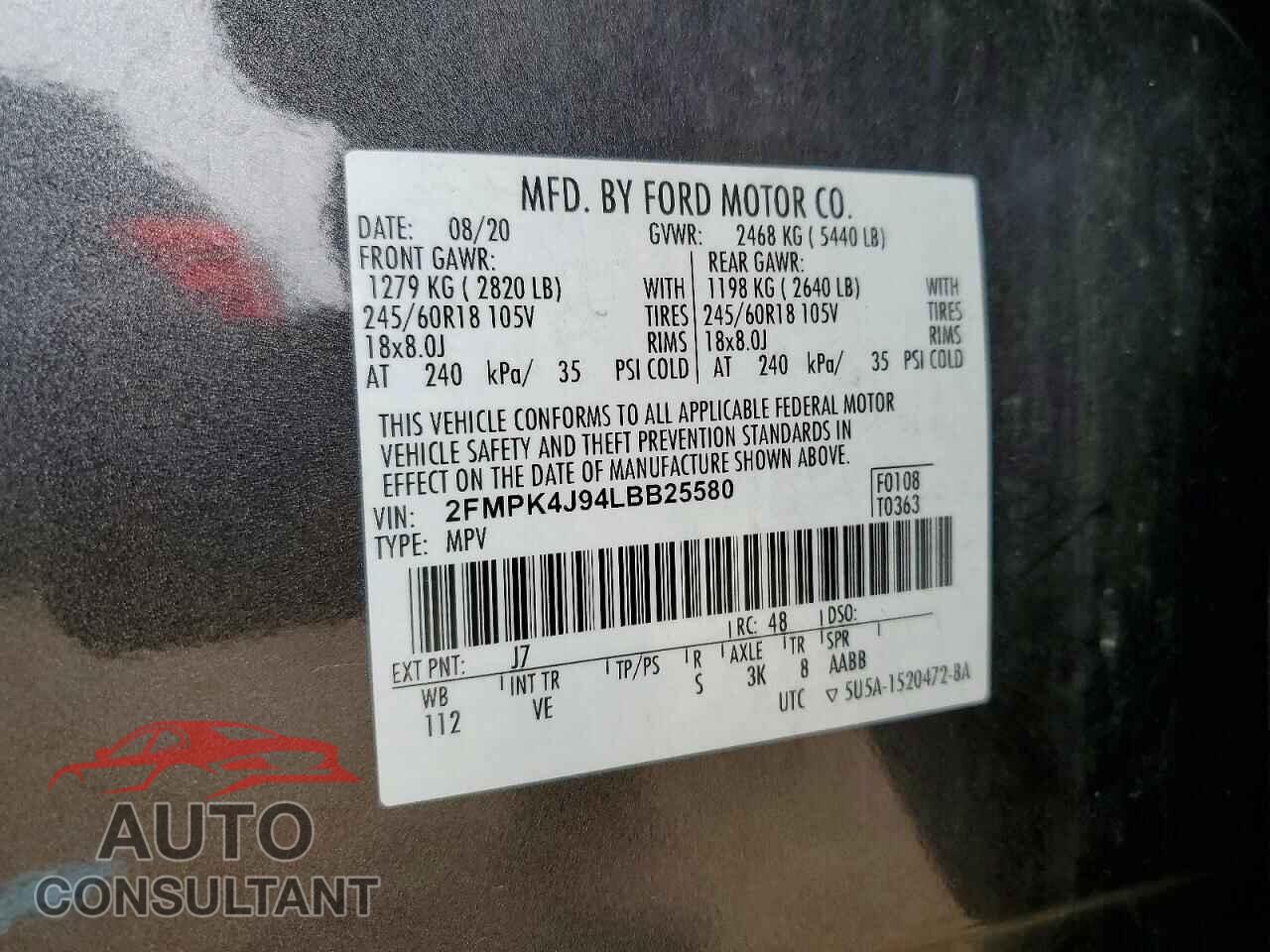 FORD EDGE 2020 - 2FMPK4J94LBB25580