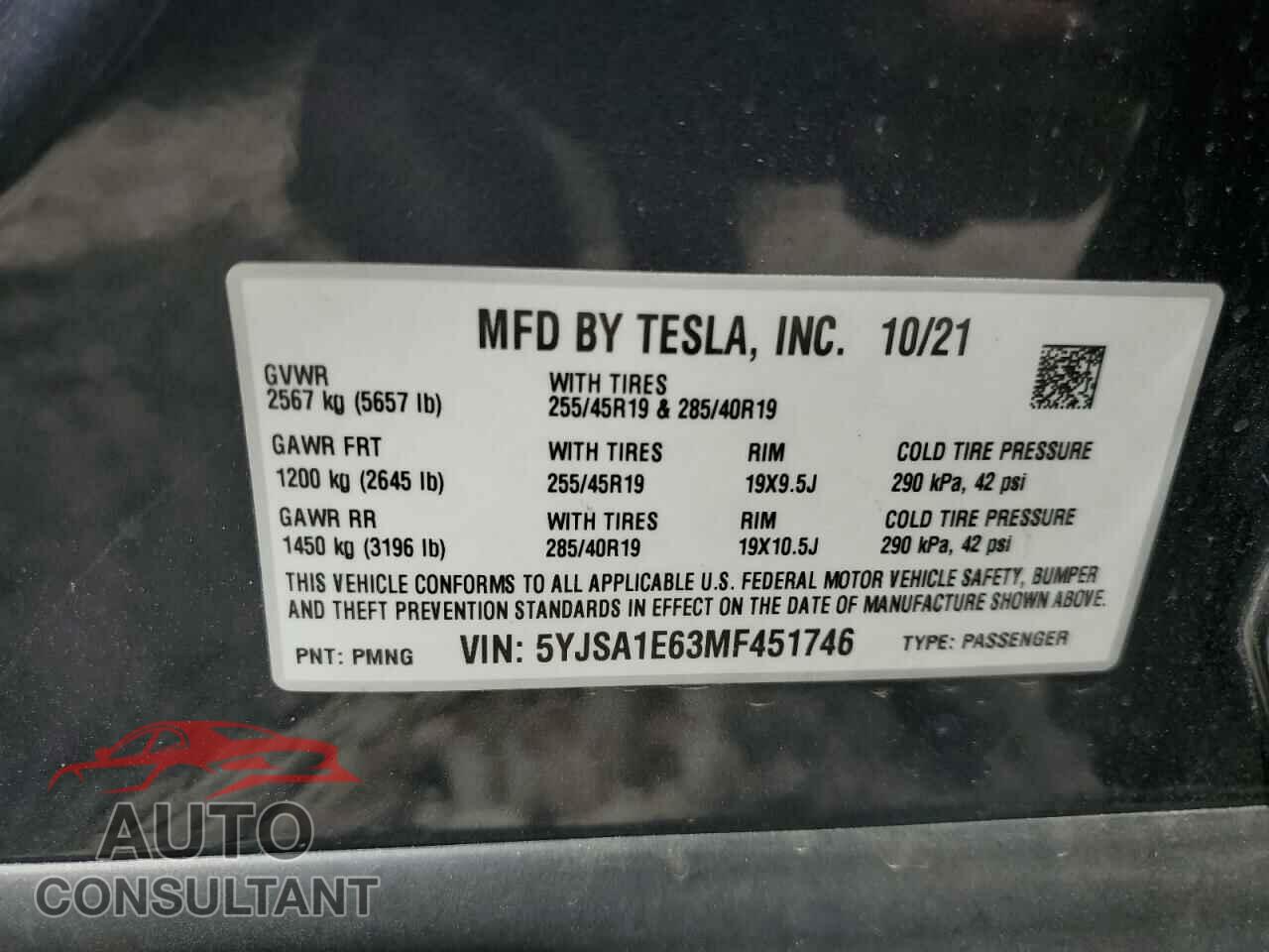 TESLA MODEL S 2021 - 5YJSA1E63MF451746