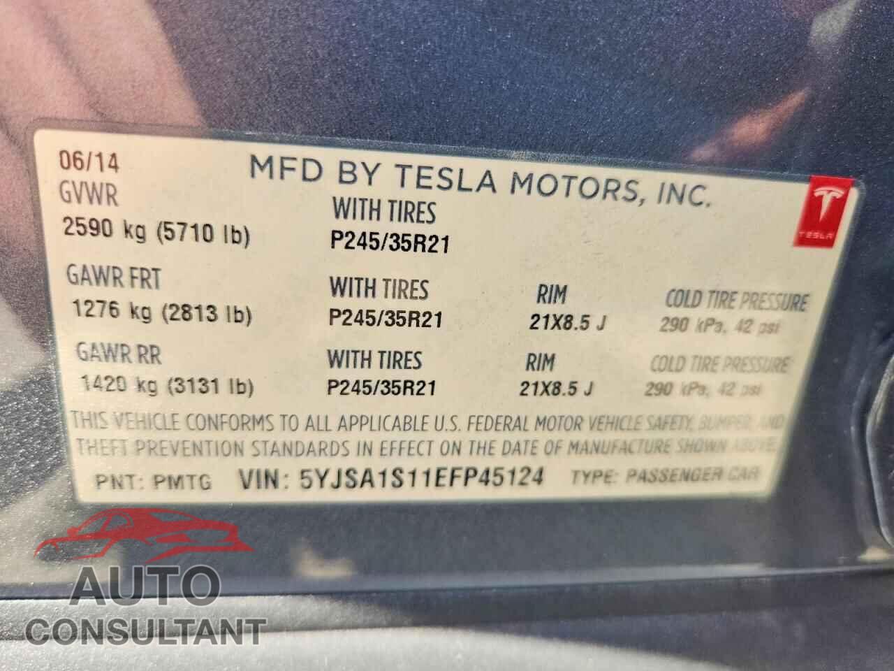 TESLA MODEL S 2014 - 5YJSA1S11EFP45124