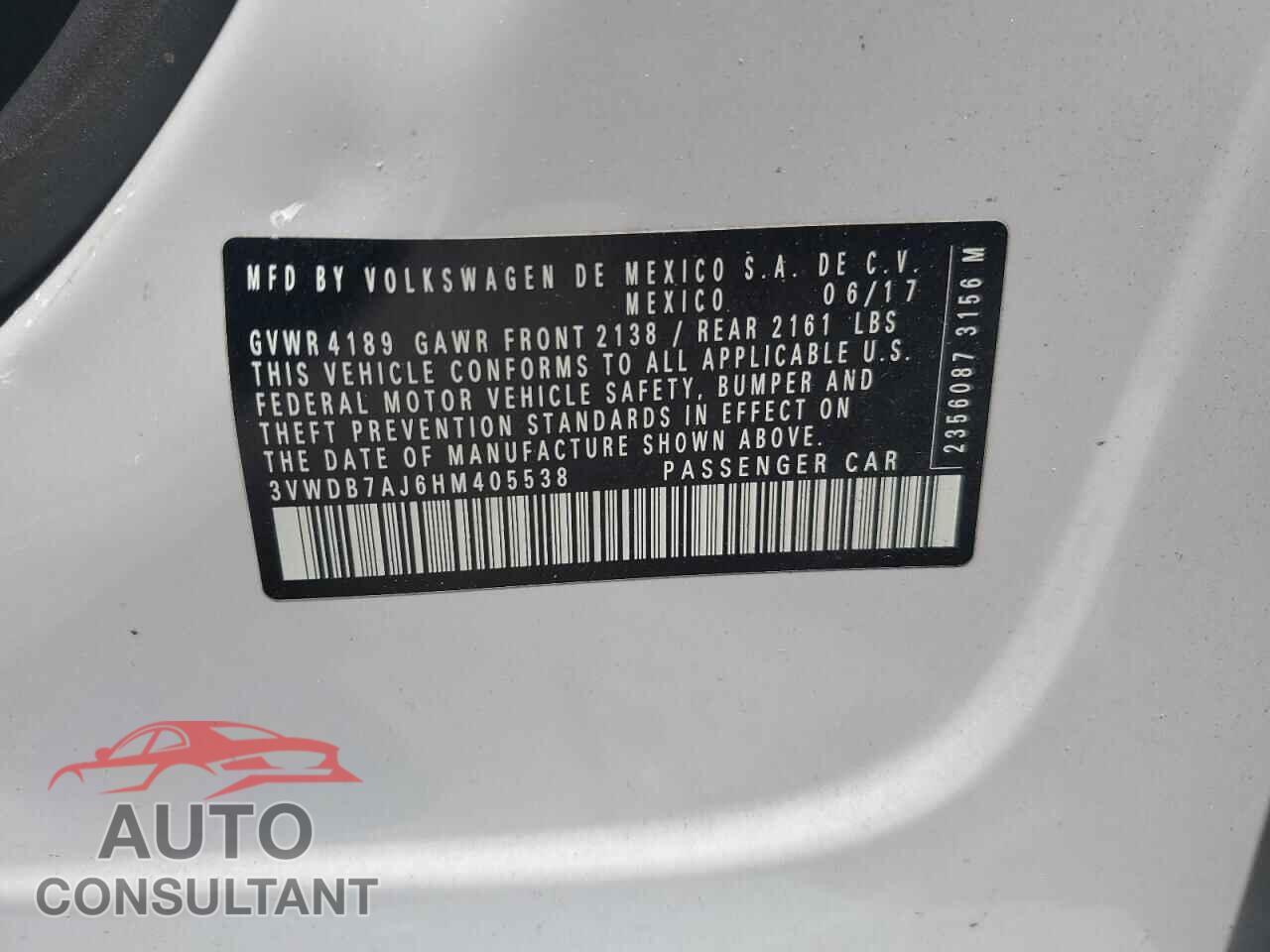 VOLKSWAGEN JETTA 2017 - 3VWDB7AJ6HM405538