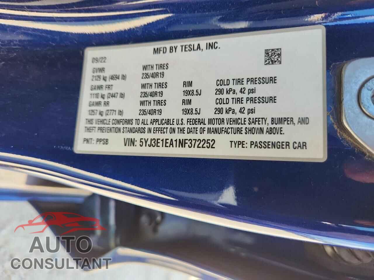 TESLA MODEL 3 2022 - 5YJ3E1EA1NF372252