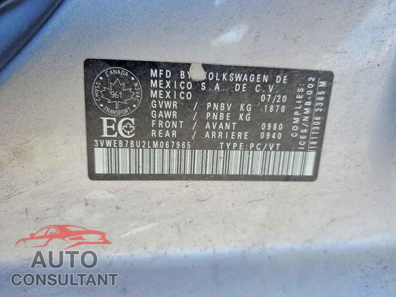 VOLKSWAGEN JETTA 2020 - 3VWEB7BU2LM067965