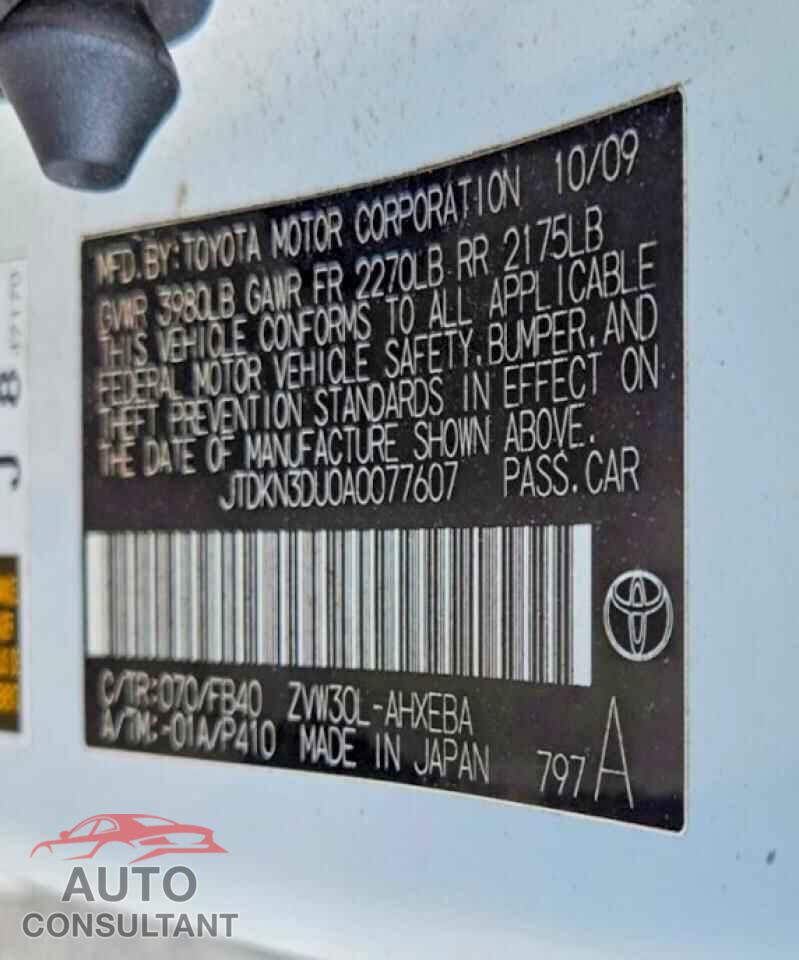 TOYOTA PRIUS 2010 - JTDKN3DU0A0077607