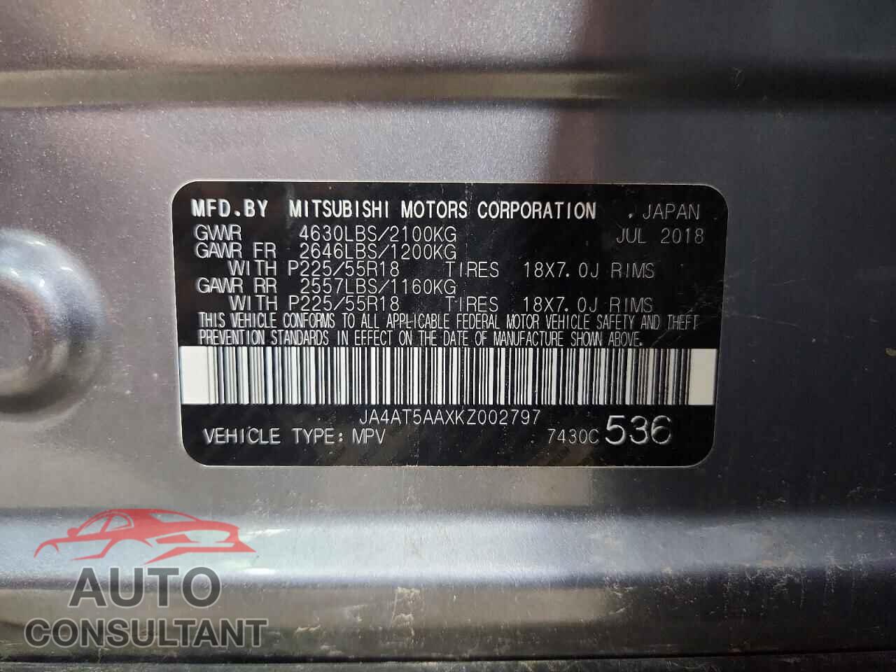 MITSUBISHI ECLIPSE 2019 - JA4AT5AAXKZ002797