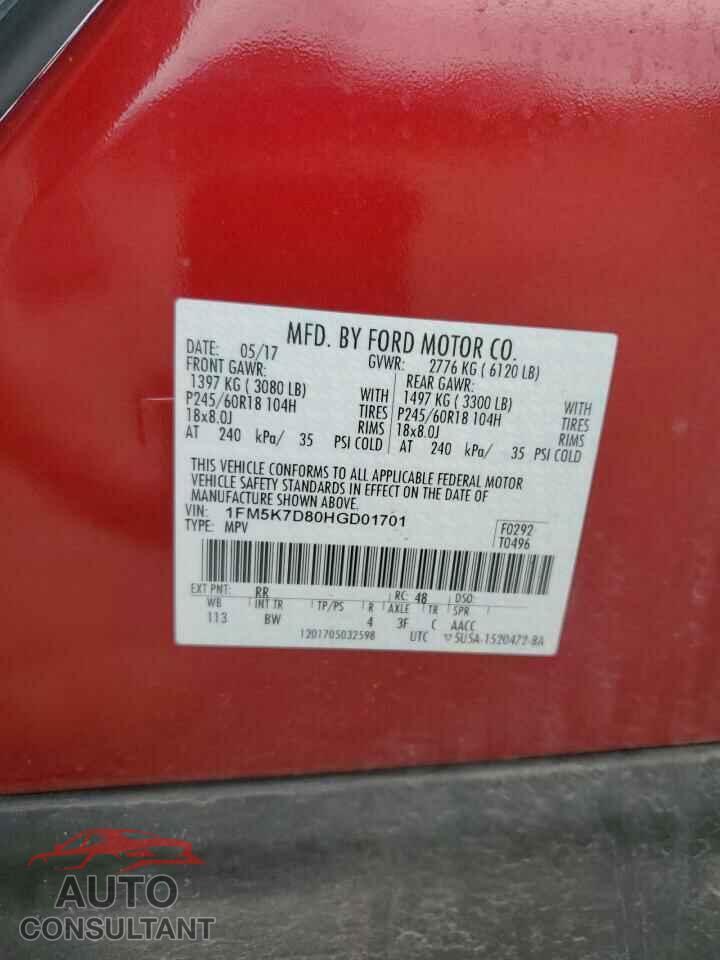 FORD EXPLORER 2017 - 1FM5K7D80HGD01701