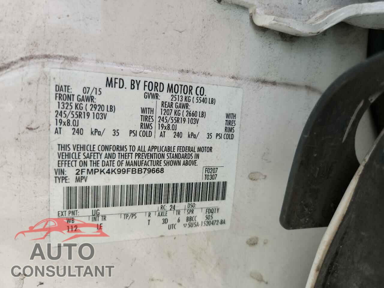 FORD EDGE 2015 - 2FMPK4K99FBB79668