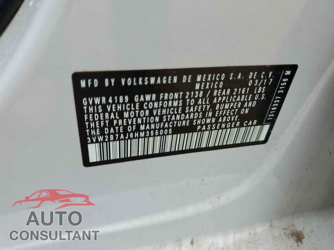 VOLKSWAGEN JETTA 2017 - 3VW2B7AJ6HM355005